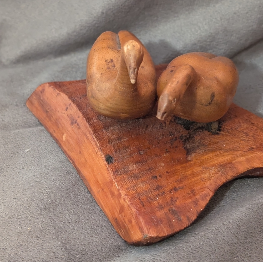 Vintage Hand Carved Wooden Duck Figurines Drift Wood On Stand Pelletier